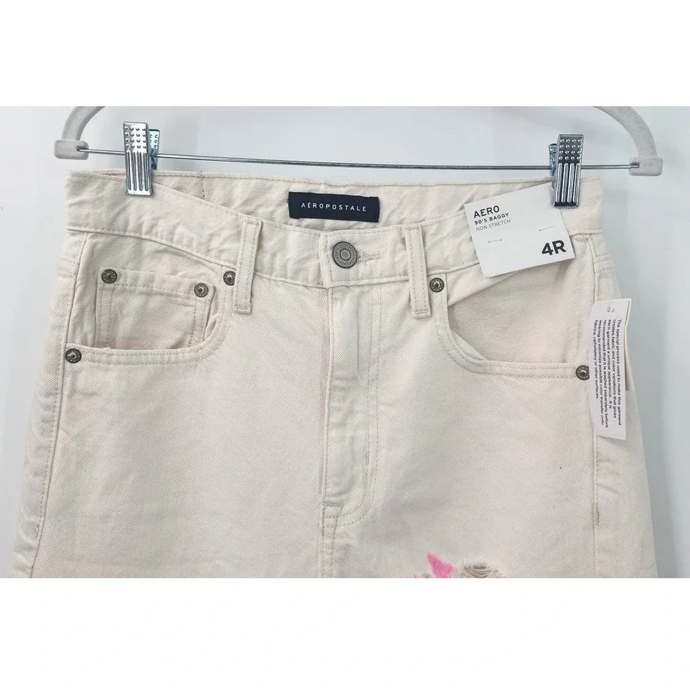 New NWT‎ Aero 90's Baggy White Denim Jeans Flawed Size 4R